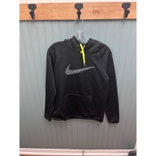 Nike Therma Fit Hoodie Womens Small Black Neon Yellow Swoosh Athletic Cozy