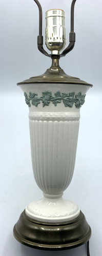 Wedgwood Queensware Cream Celadon Green Lamp w/ Harp & Finial