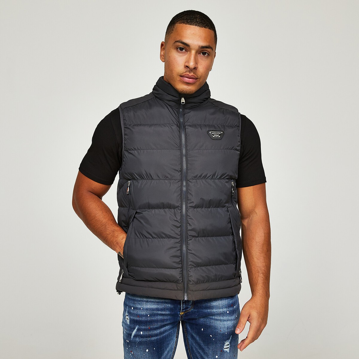 Alessandro Zavetti Padded Gilet Grey Full Zip Quilted Bodywarmer