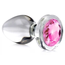 Booty Sparks Pink Gem Glass Anal butt plug Temperature Play Sex Toy Pink/Clear