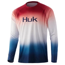 New HUK Flare Fade Pursuit Long Sleeve Shirt - Americana - Multiple Sizes