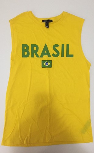 T-Shirt Forever 21 BRASILIEN Logo Flagge gelb Tank ärmellos Größe S NEU OHNE ETIKETT SELTEN!
