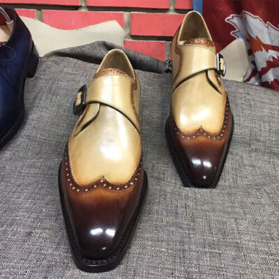 Herrenschuhe Maßanfertigung zweifarbig Leder Handarbeit auf Bestellung Mönchsriemen