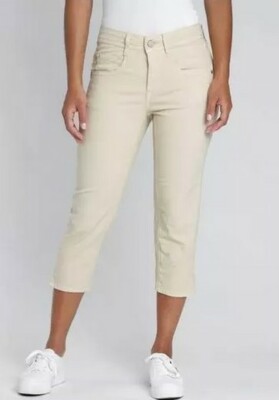 Gang Amelie Relaxed Damen Capri Hose Stretch Slim Fit Mid Rise Beige Pants 3/4