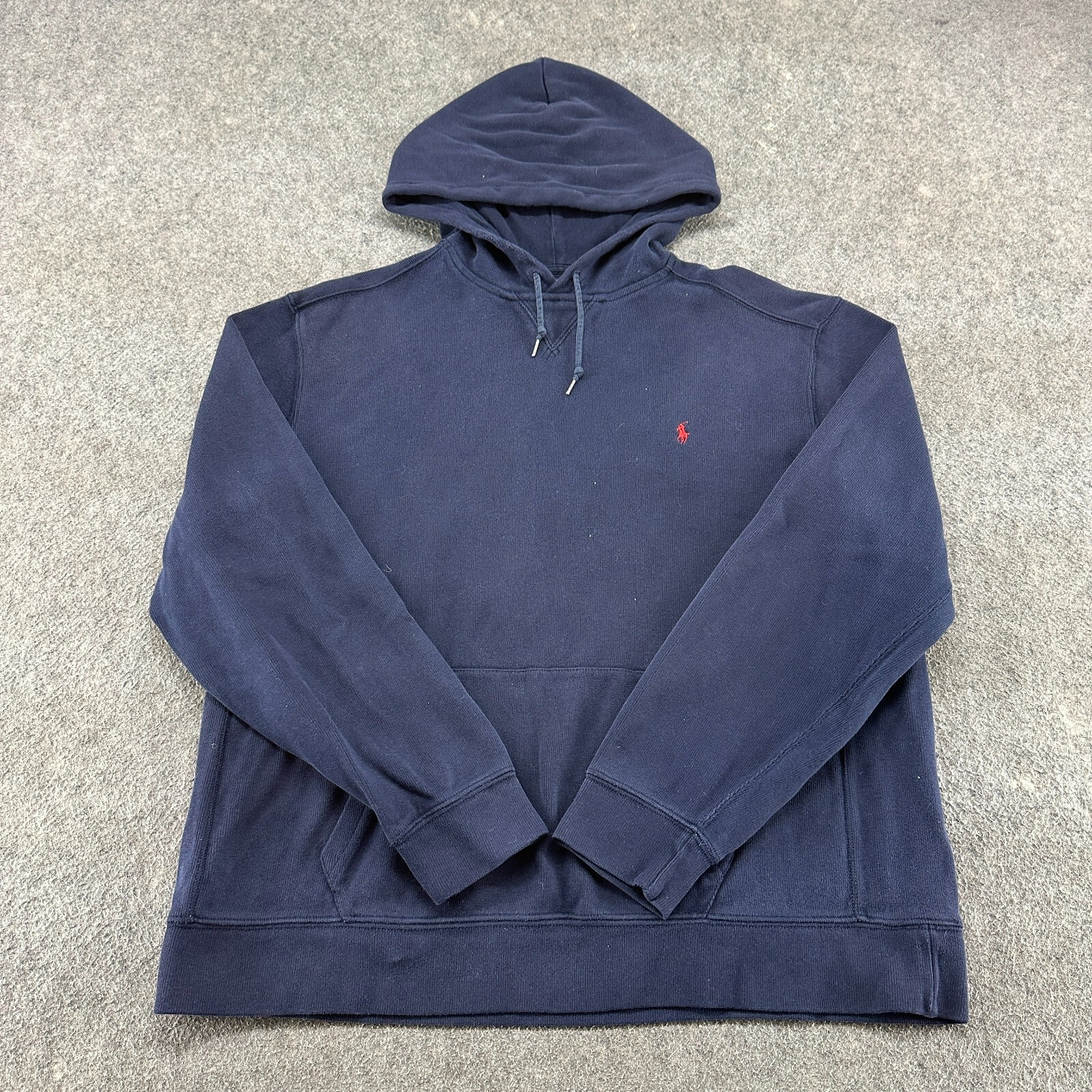 VINTAGE Polo Ralph Lauren maglione uomo L blu felpa con cappuccio pony cotone a costine USA anni 90