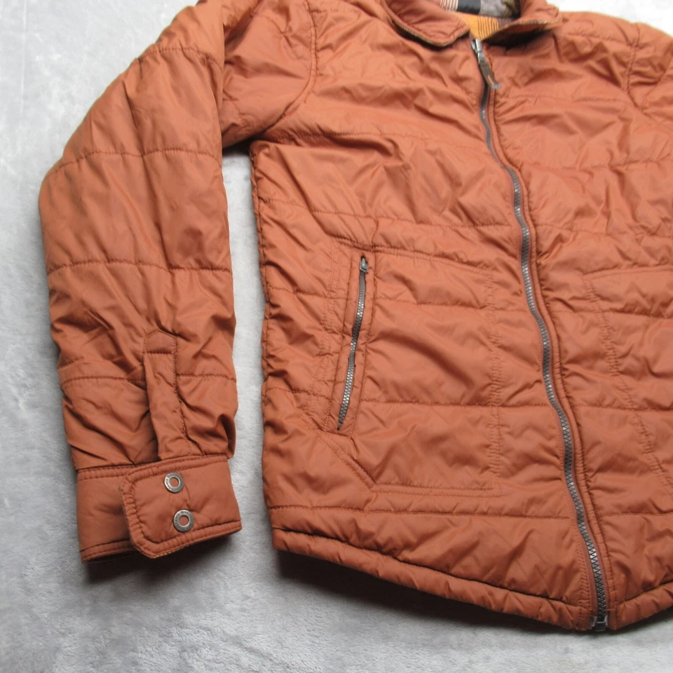 Prana Jacket Mens Medium Orange Plaid Pockets Reversible Full Zip Quilted Puffer - Image 4 of 4