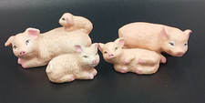 Ceramic Pig Family Figurines Set: 4 Vintage Pigs / Piglets 2" to 3" Miniatures