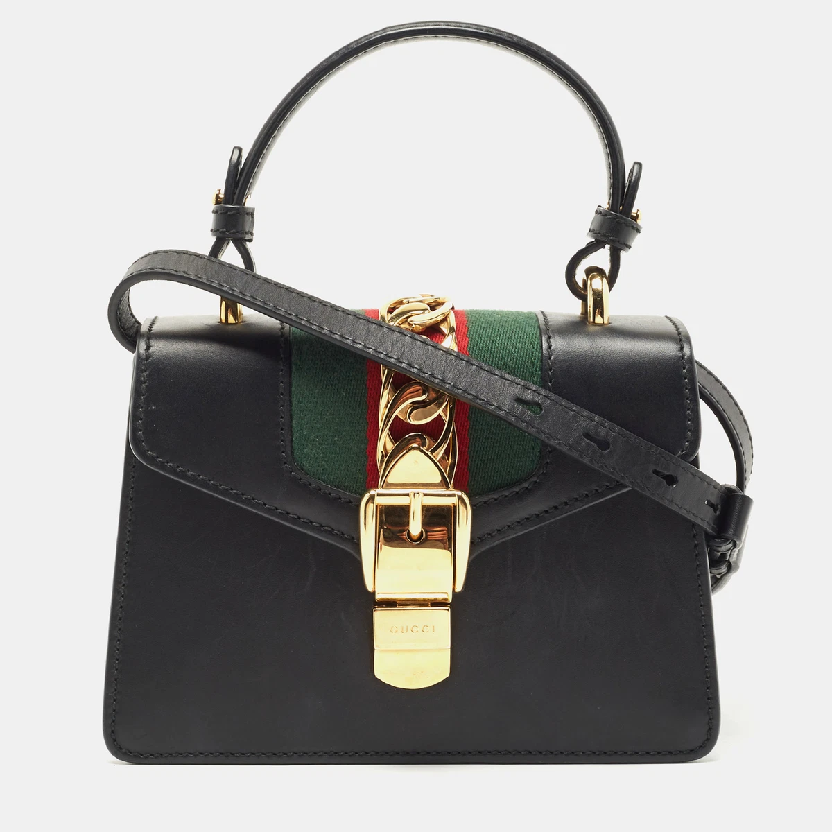 Gucci Black Leather Mini Sylvie Top Handle Bag eBay