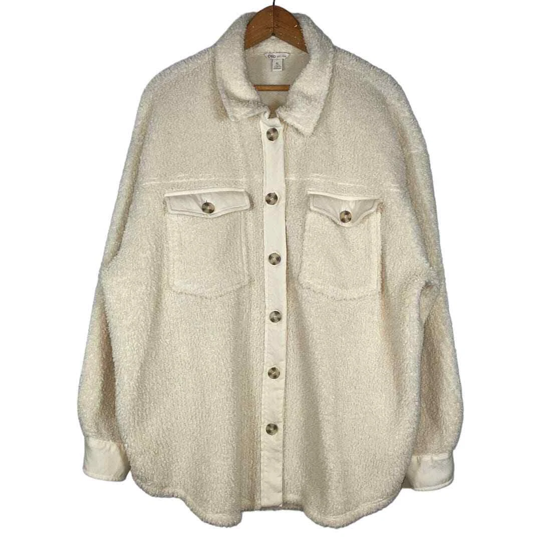 OFF WHITE Giacca Sherpa CATO Off bianca con tasche crema taglia: XL