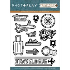 PP Etched Metal Dies Travelogue Airplane Ship Suitcase Compass Postmark Pin