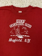 vintage 80s GREAT SACANDAGA LAKE MAYFIELD NY t shirt TOURIST TRAVEL SCREEN STARS