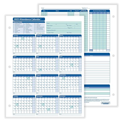 ComplyRight 2022 Attendance Calendar Card White Pack of 25 (A4000W25)