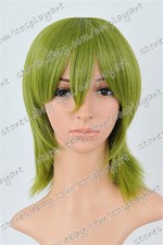 US 14inch Cosplay Wigs with Bangs Grass Green Full Head Synthetic Party Wigs