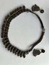 RAJASTHAN INDIAN STERLING BIB CHOKER NECKLACE WITH EARRINGS SILVER