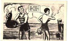 Oh Henry! Don't Tickle Me There Postcard Arcade Beach Scene Couple Humor
