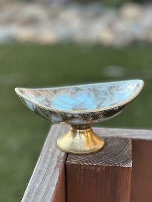 Vintage MCM Delft WB Leersum Delftware Pottery Bowl Brass Foot Holland