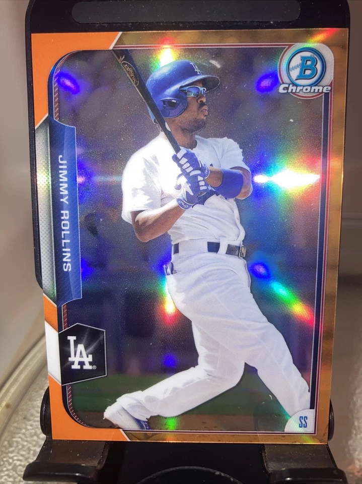 2015 BOWMAN JIMMY ROLLINS CHROME #/25 ORANGE REFRACTOR - Image 3 of 4