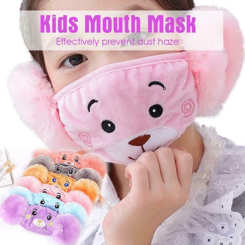 KIDS 4 PACK FACE MASK WARM BEAR 2 IN 1 WASHABLE REUSABLE MOUTH COVER & EARMUFF - Picture 8 of 12