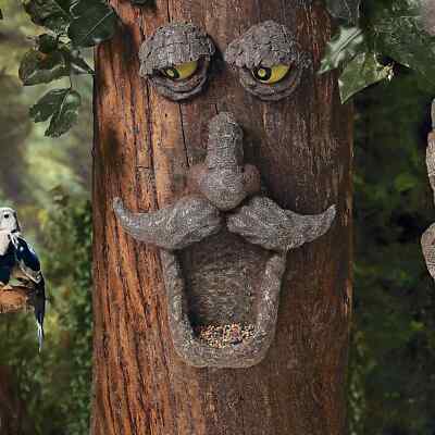 Old Man Tree Face Decor Bird Feeder Glow in The Dark Eyes Fun Yard Art for