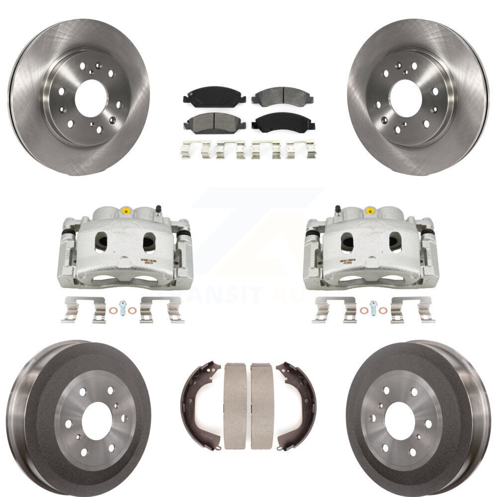 Front and Rear Brake Caliper Rotors Drum Semi-Metallic Pads Kit 8-Piece Compatible with GMC Sierra