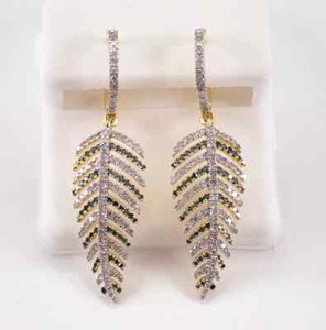 Authentic 1.20Ct Round Cut Moissanite Feather Drop/Dangle Earrings 14K Yellow Gold Plated