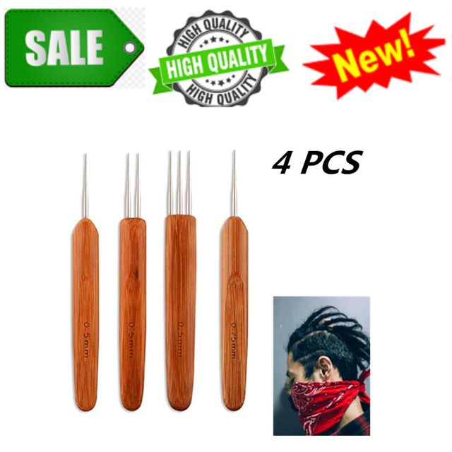 Dreadlocks Crochet Hooks Set for Hair Extensions 4 PCS Needle Bamboo