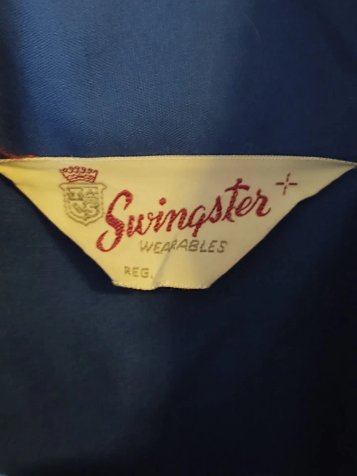 Chaqueta Camisa Swingster TOYO Neumáticos Vintage Grande Años 70 Azul Amarillo Rayas Carreras Foto 3 de 4
