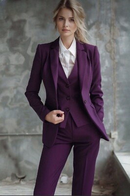 3Pcs Purple Women Suits Work Wear Set Ladies Business Office