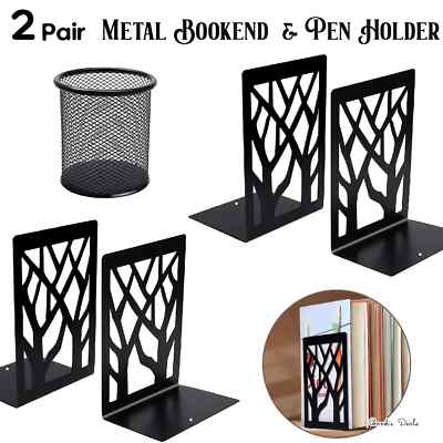 Set aus 5 Stück Metall Buchstützen Schwerlast Buchstützen mit Netz Stifthalter Schreibtisch Dekor