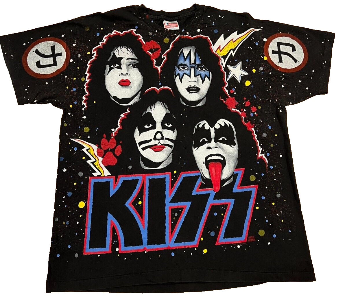 1992 Kiss Winterland Rock Express T-Shirt Splatter Paint All Over