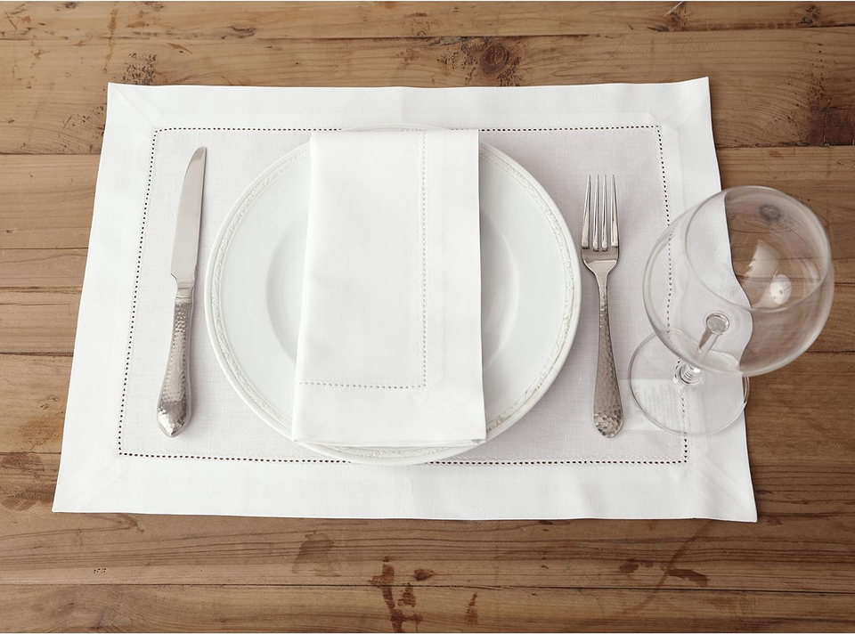 White Placemats Set of 4 Cotton Linen Hemstitch Fall, Halloween