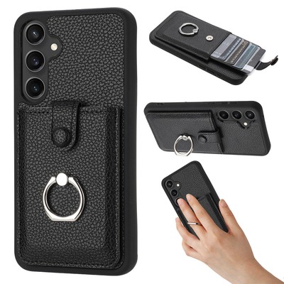 Ring Card Holder Leather Case for Samsung S25/S24/S23/S22/21FE Plus Ultra A55