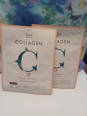 Set of 2 Rael Beauty Collagen Plump + Smooth Facial Sheet Mask Face Masque x 2.