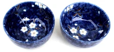 CHOYCE Blue Floral Print Ceramic Soup Salad Bowl / Bowls Pair