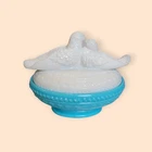 Vintage Westmoreland Two Toned Love Birds Doves Milk Glass Candy Dish