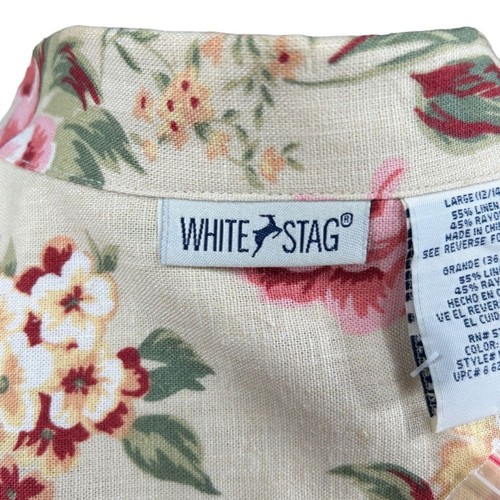 White Stag New Roses Floral Linen Blend Pockets Blazer Jacket Size L - Picture 9 of 11