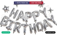 Silver Happy Birthday Balloons Banner Sign Mylar letter Party Decoration