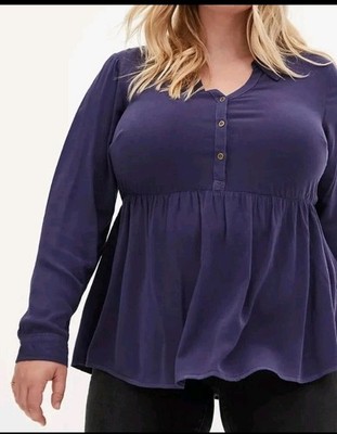 NEW Torrid Twill Button Down Peplum Shirt Subtle Hi Lo Waist Navy 6X (30) 