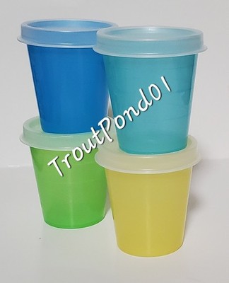 TUPPERWARE Midgets Mini Bowls 2 oz Set 4 Small Cups Shades of Blue Green Yellow
