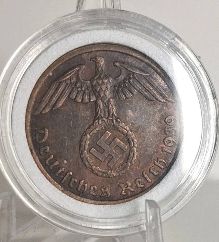 WWII GERMAN 1939 - A 1 REICHSPFENNIG THIRD REICH NAZI GERMANY COIN, Combined Shi