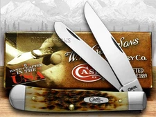Case xx Knife Trapper Jigged Amber Bone CS Carbon Steel Pocket Knives 00163