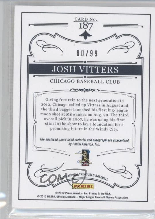 2012 Panini National Treasures /99 Josh Vitters #187 Rookie Auto RC - Image 2 of 2
