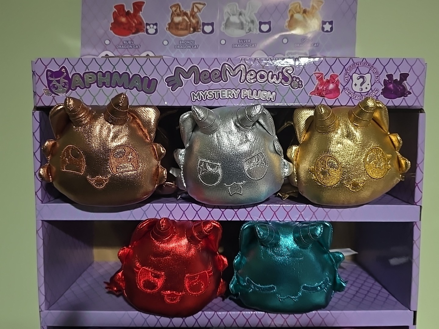 APHMAU MYSTERY MEEMEOWS GEMSTONE DRAGONS LIMITED ED. COMPLETE SET WITH DISPLAY 