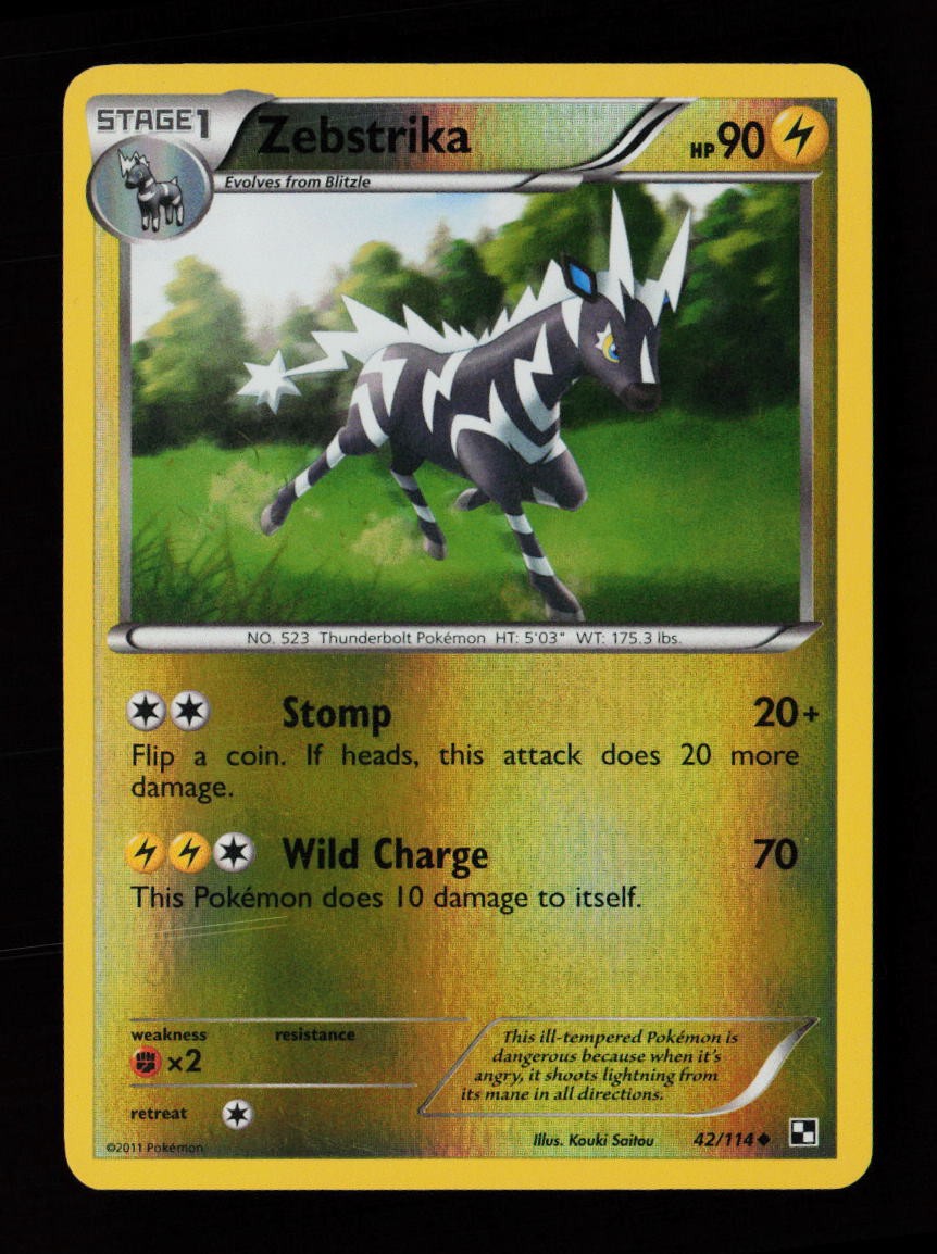 Zebstrika 42/114 Reverse Holo Uncommon Black and White Pokémon Card