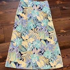 Talbots Linen Tropical Floral A-Line Maxi Skirt Side Zip Elastic Waist Sz 12 EUC