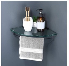 14 in W x 10 in D Glass Wall Mount Bathroom Corner Triangle Shelf, Matte Black
