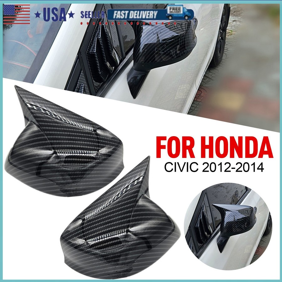 1Pair Carbon Fiber Car Rearview Mirror Cap Cover Trim For Honda Civic 2012-2015N