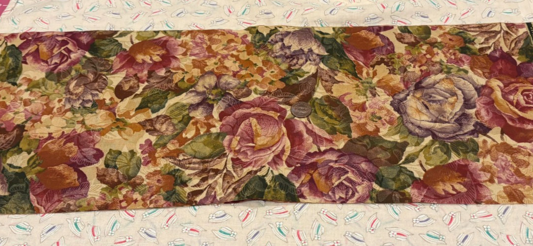 Classic Roses *Pink Purple*Green* on Cream* Classic Cottons *100% Cotton *8"x22" - second product detail image