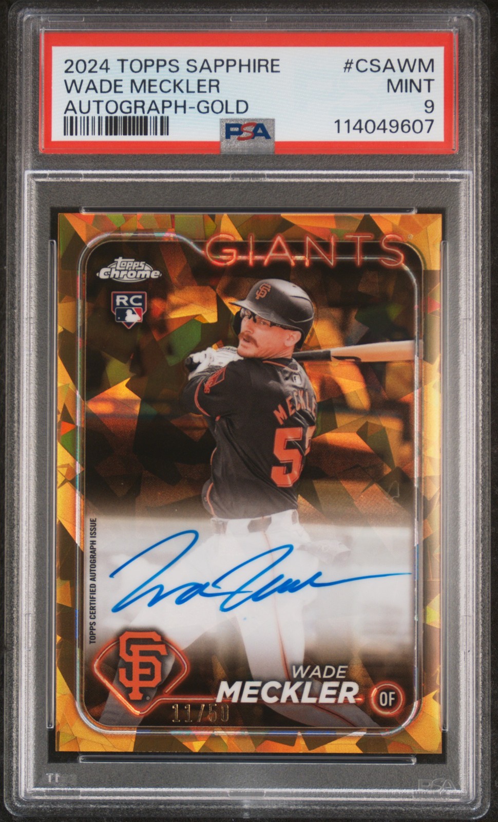 2024 Topps Chrome Sapphire Auto Wade Meckler Gold /50 Rookie 11/50 PSA 9