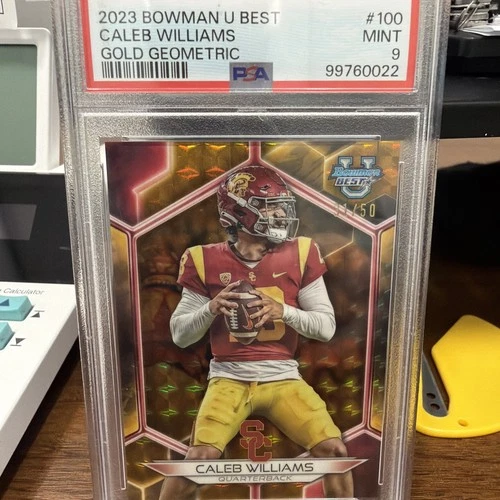 Caleb Williams 2023 Bowman University Best #100 Gold Refractor /50 PSA 9